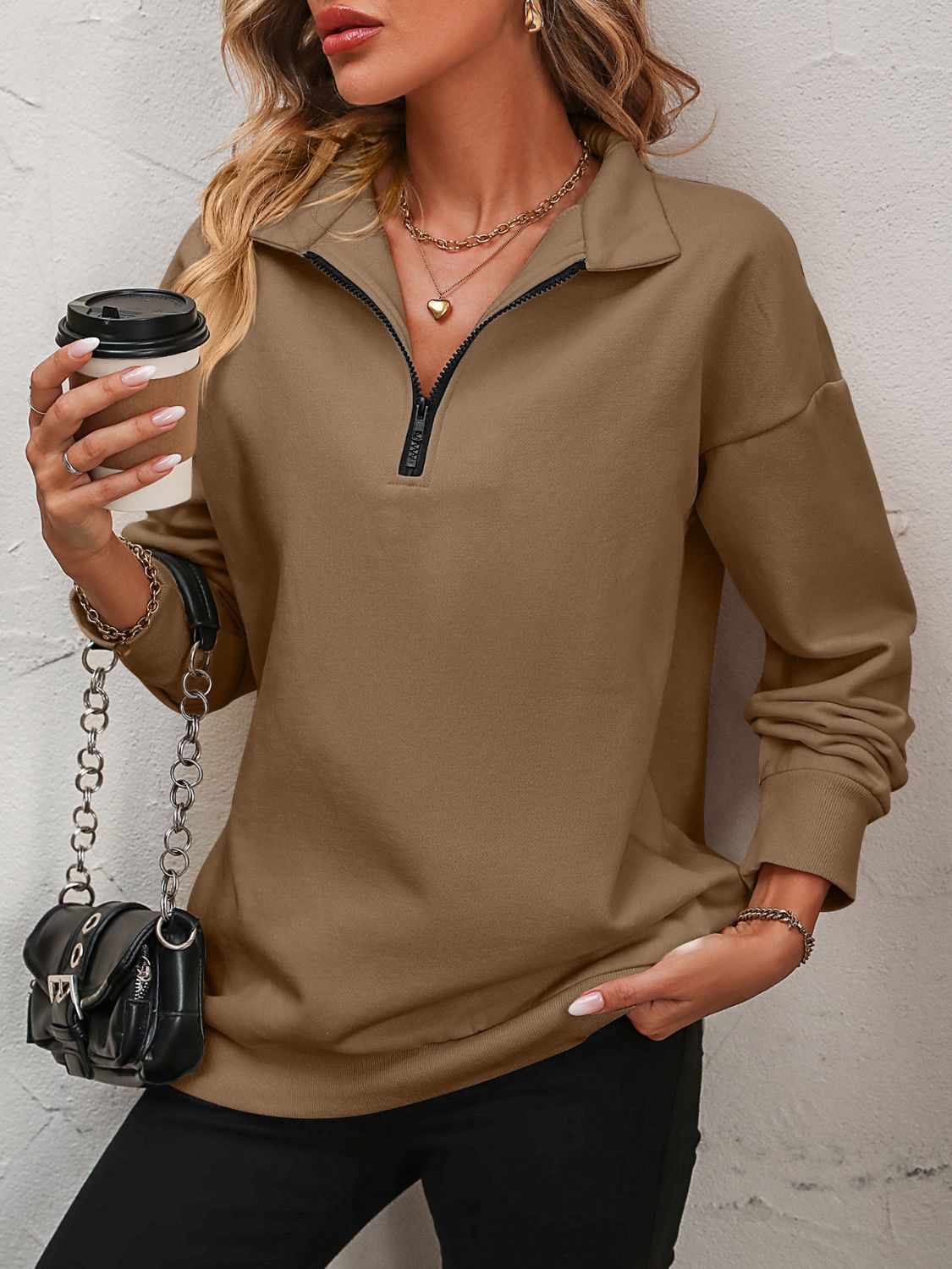 Mandy Zip-Up Dropped Shoulder Sweatshirt