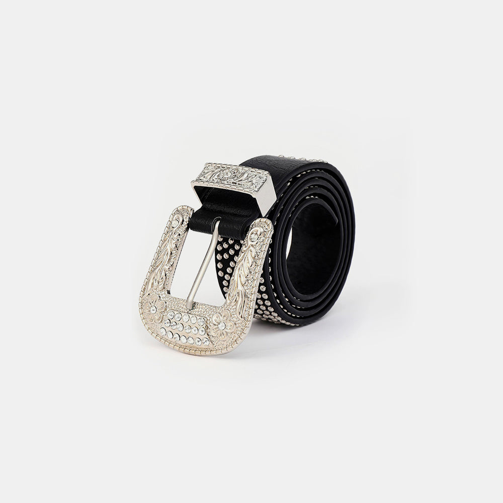 Studded Rhinestone PU Leather Belt